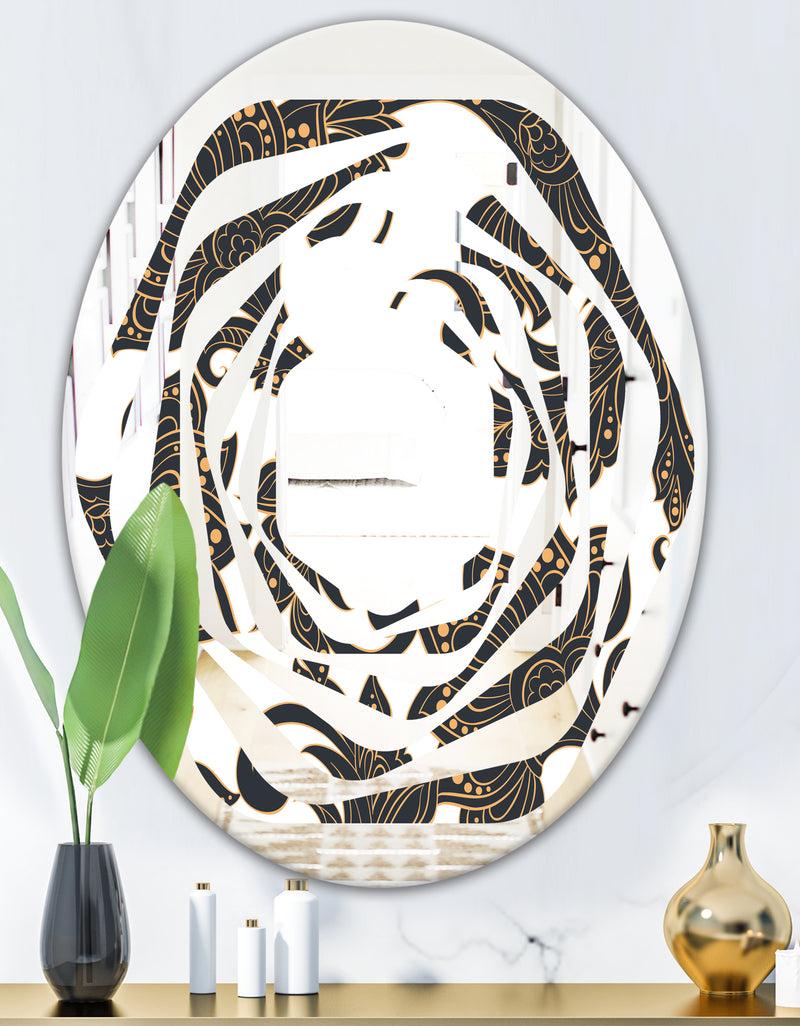DesignQ Retro Indian Floral Batik I - Modern Round Or Oval Wall Mirror - Whirl