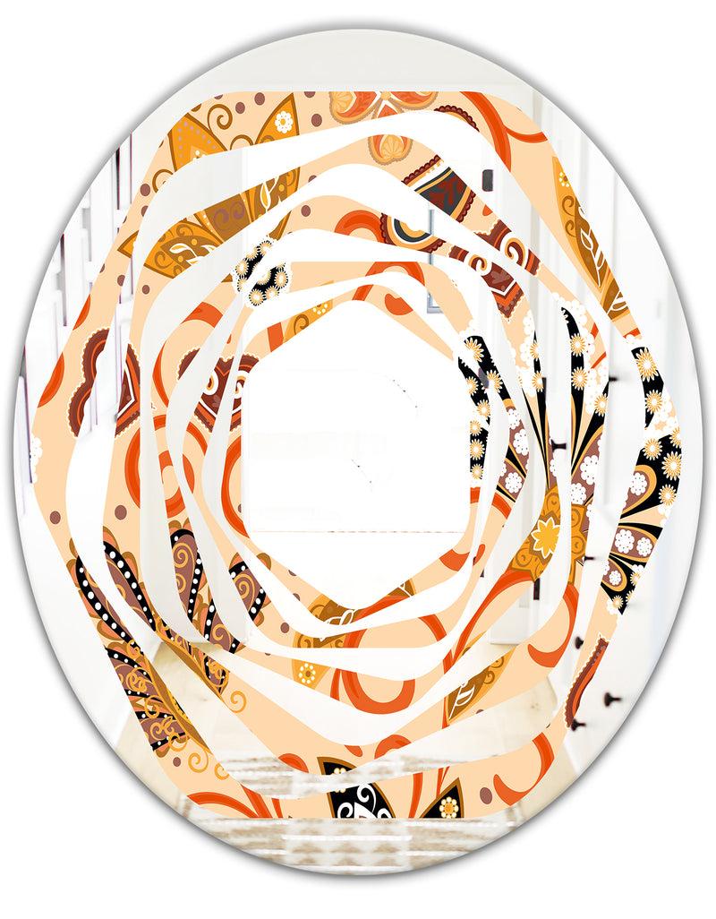DesignQ Retro Indian Floral Batik III - Modern Round Or Oval Wall Mirror - Whirl