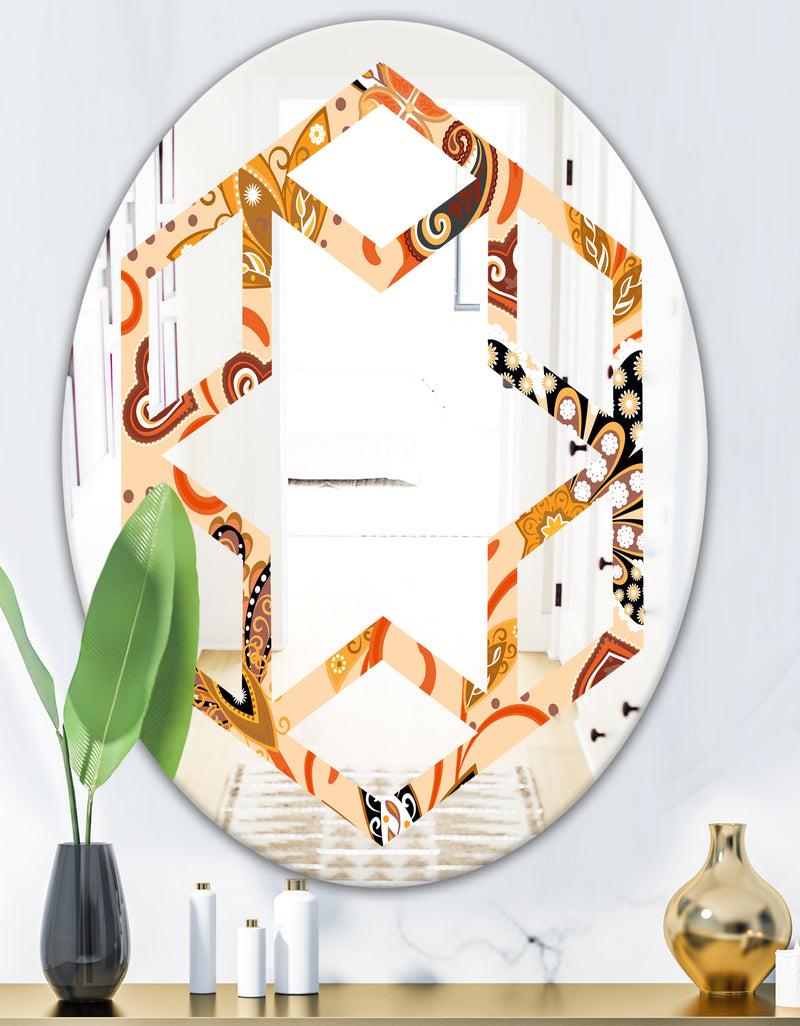 DesignQ Retro Indian Floral Batik III - Modern Round Or Oval Wall Mirror - Hexagon Star