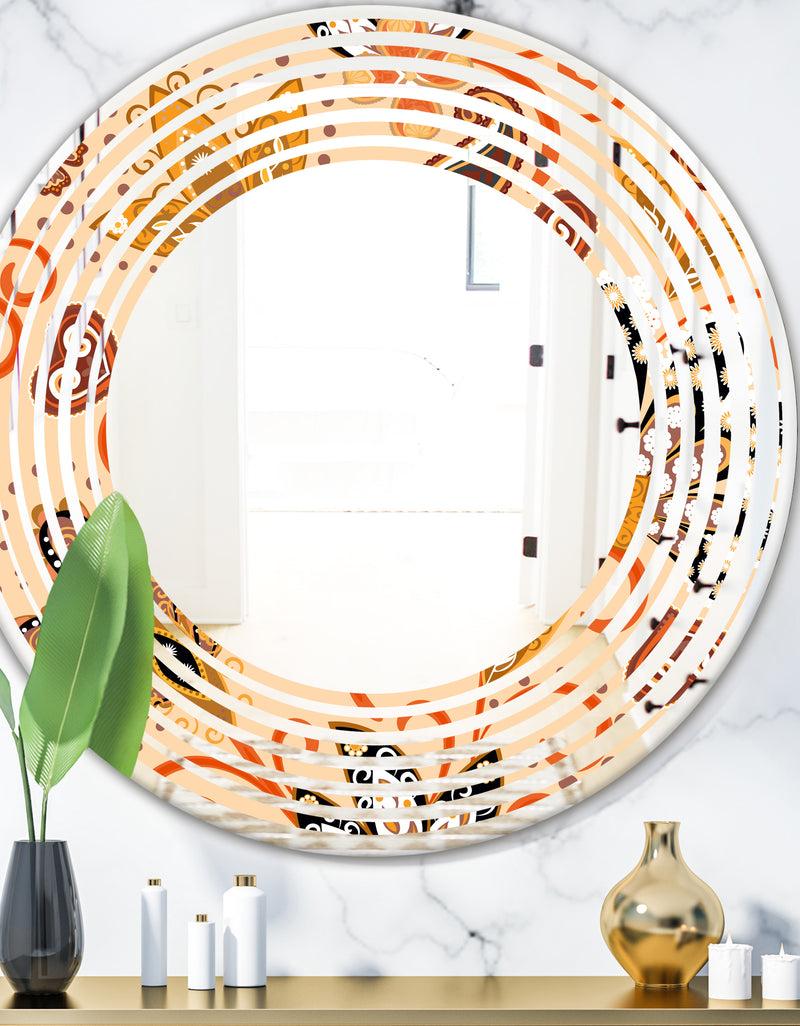 DesignQ Retro Indian Floral Batik III - Modern Round or Oval Wall Mirror - Wave