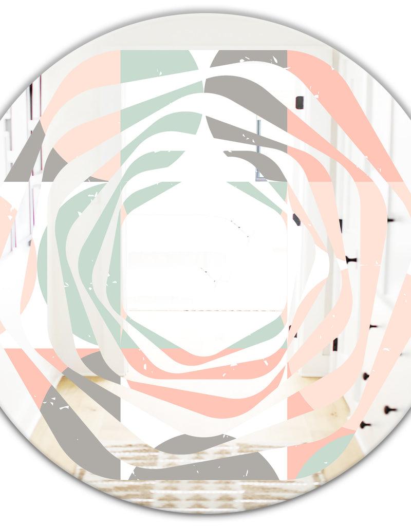 DesignQ Retro Pastel Circular Pattern II - Modern Round Or Oval Wall Mirror - Whirl