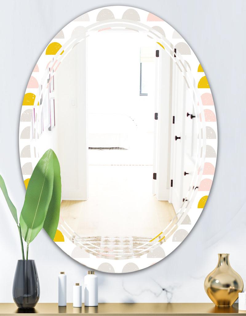 DesignQ Retro Pastel Circular Pattern III - Modern Round Or Oval Wall Mirror - Triple C