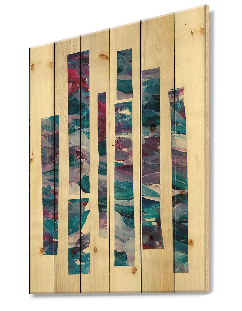 DesignQ Ribbons Of Jewels I - Modern Geometric Print On Natural Pine Wood
