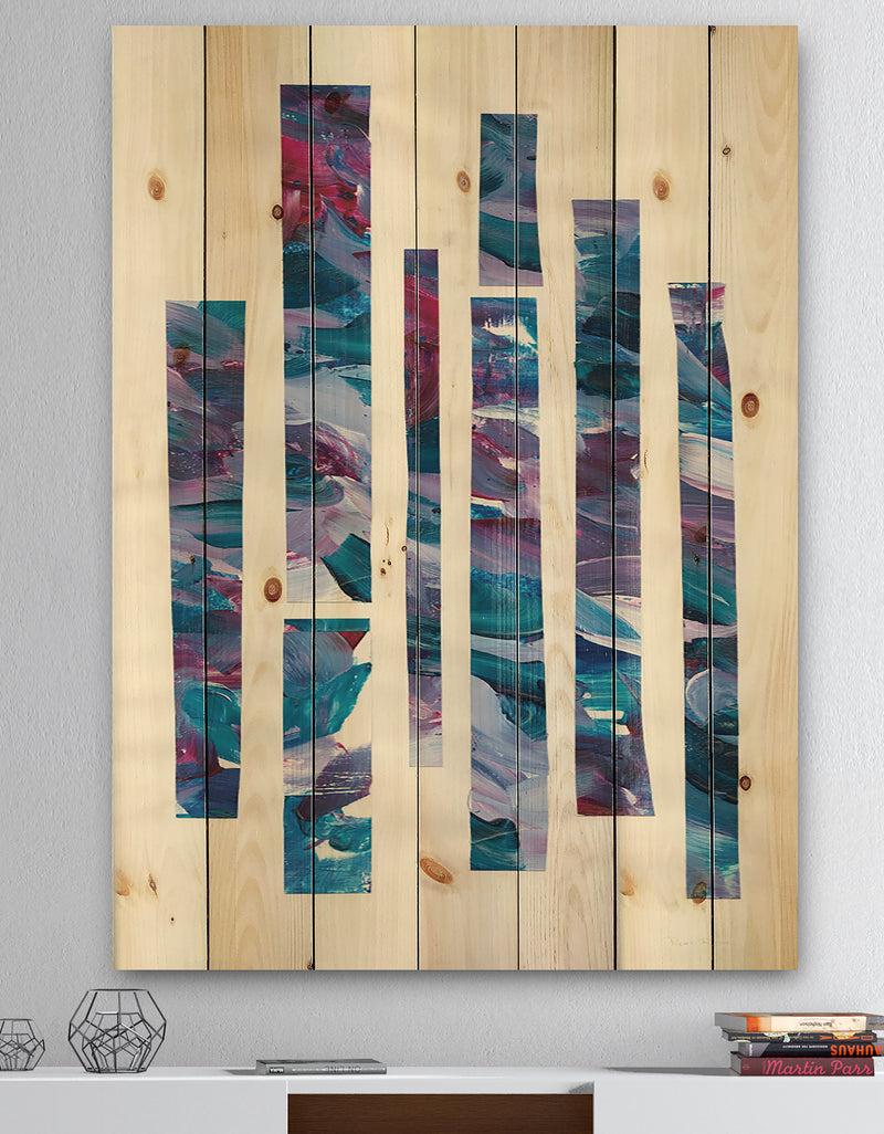 DesignQ Ribbons of Jewels I - Modern Geometric Print on Natural Pine Wood