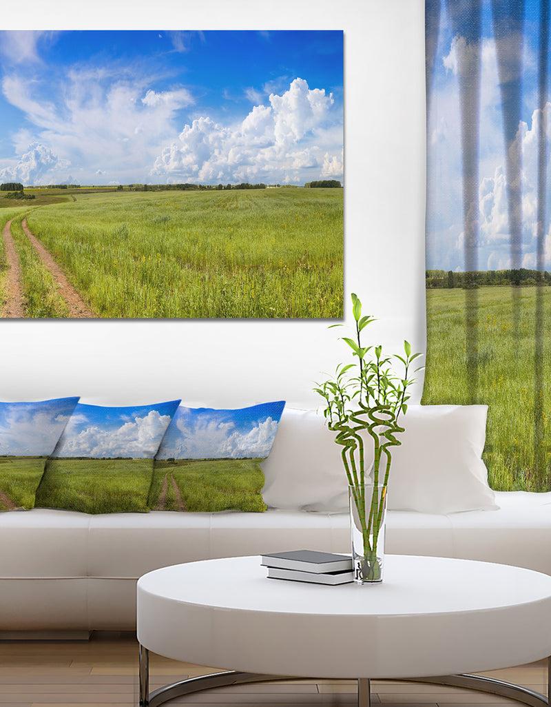 DesignQ Road In Field With Green Grass - Extra Large Landscape Canvas Art Print