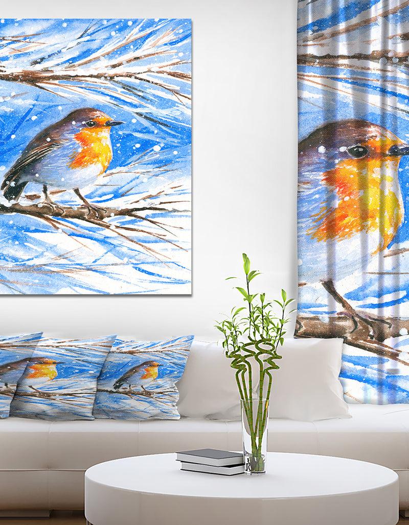 DesignQ Robin in winter - Animals Painting Print on Wrapped Canvas