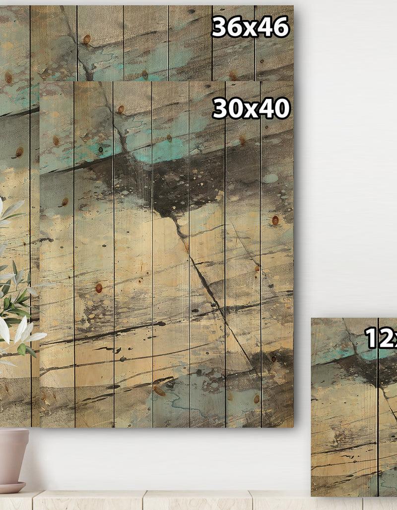 DesignQ Rock Teal Panel II - Modern & Contemporary Print On Natural Pine Wood