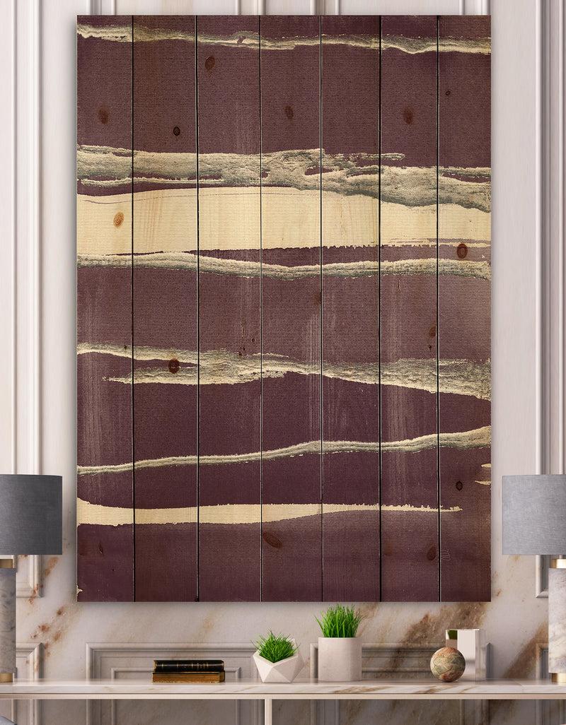 DesignQ Shabby Watercolor on Purple III - Shabby Chic Print on Natural Pine Wood