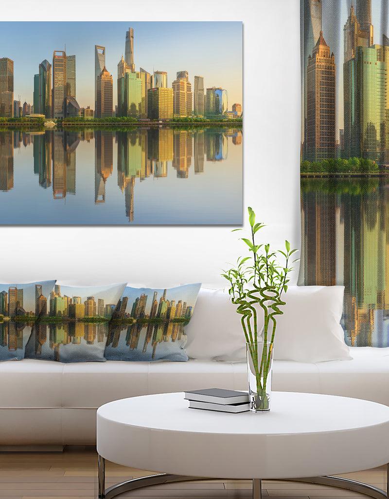 DesignQ Shanghai Huangpu River At Sunset - Modern Cityscape Wall Art