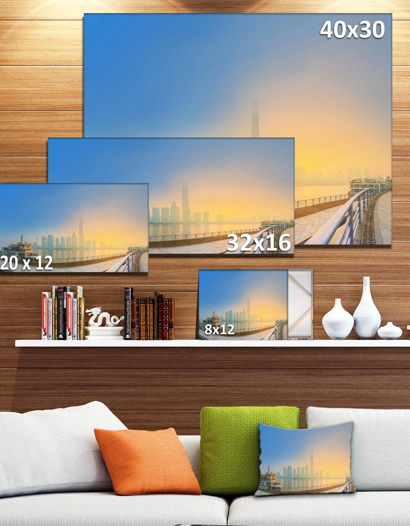 DesignQ Shanghais Night With Lights - Modern Cityscape Wall Art