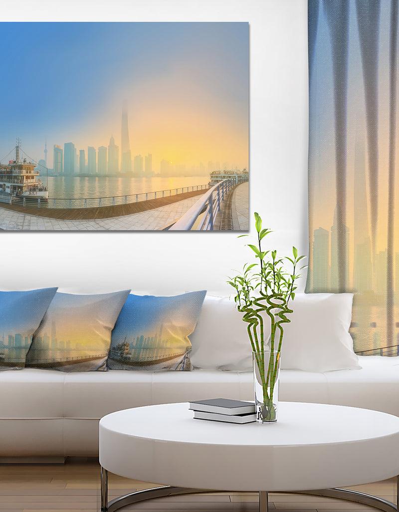 DesignQ Shanghais Night With Lights - Modern Cityscape Wall Art