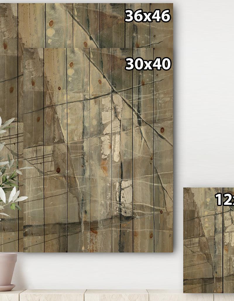 DesignQ Silver And Beige Abstract Waterpainting - Contemporary Print On Natural Pine Wood