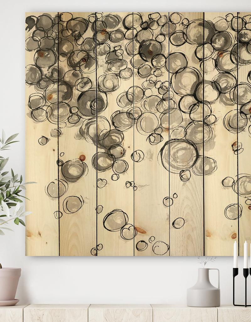 DesignQ Simple Bubbles IV - Mid-Century Modern Print on Natural Pine Wood
