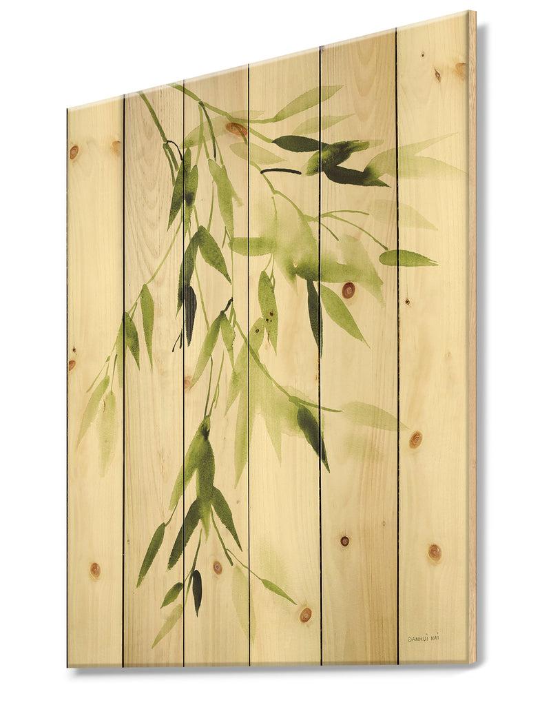 DesignQ Simplist Bamboo Leaves I - Lake House Print On Natural Pine Wood