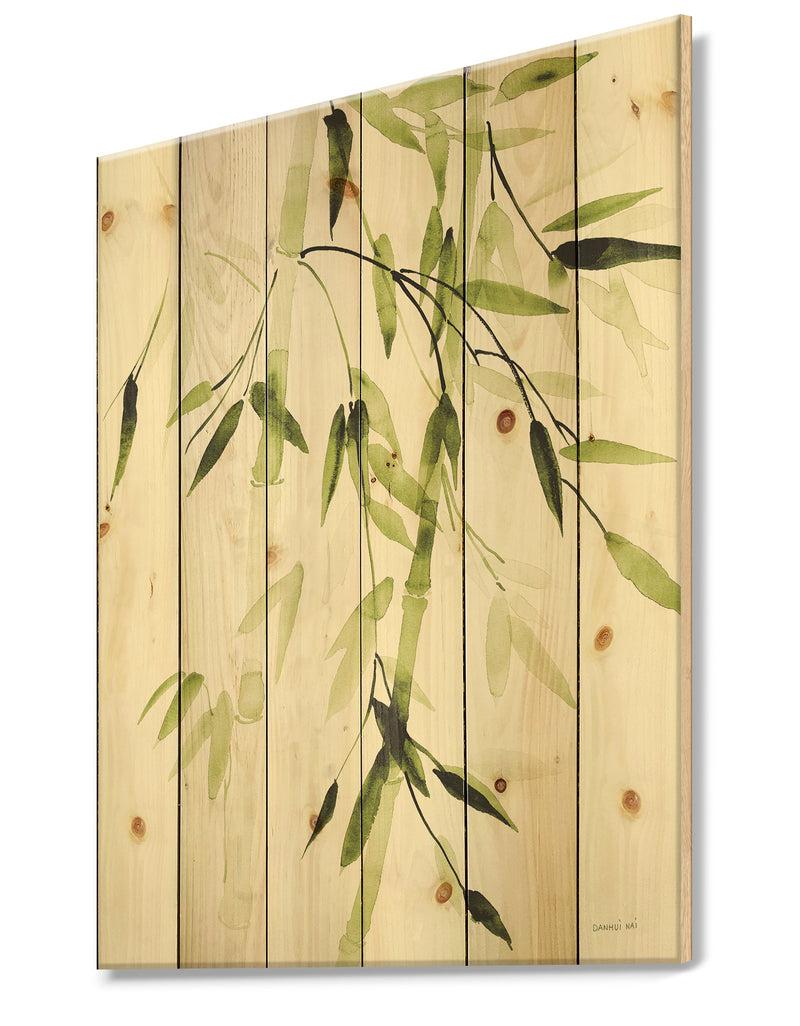 DesignQ Simplist Bamboo Leaves II - Lake House Print On Natural Pine Wood