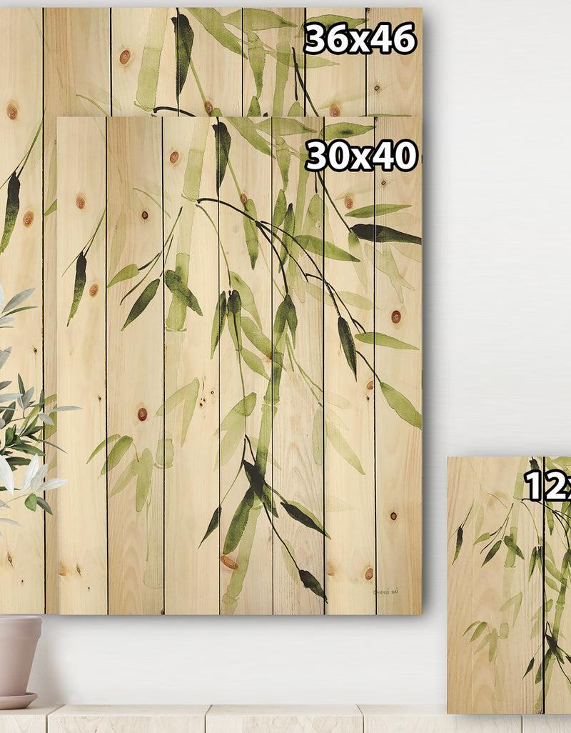 DesignQ Simplist Bamboo Leaves II - Lake House Print On Natural Pine Wood