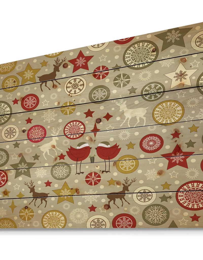 DesignQ Snow Flake Christmas Star Pattern - Print On Natural Pine Wood