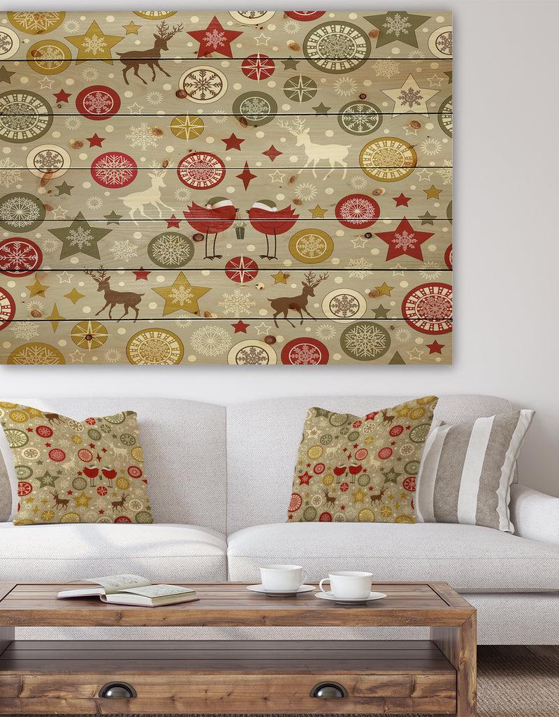 DesignQ Snow flake Christmas star pattern - Print on Natural Pine Wood