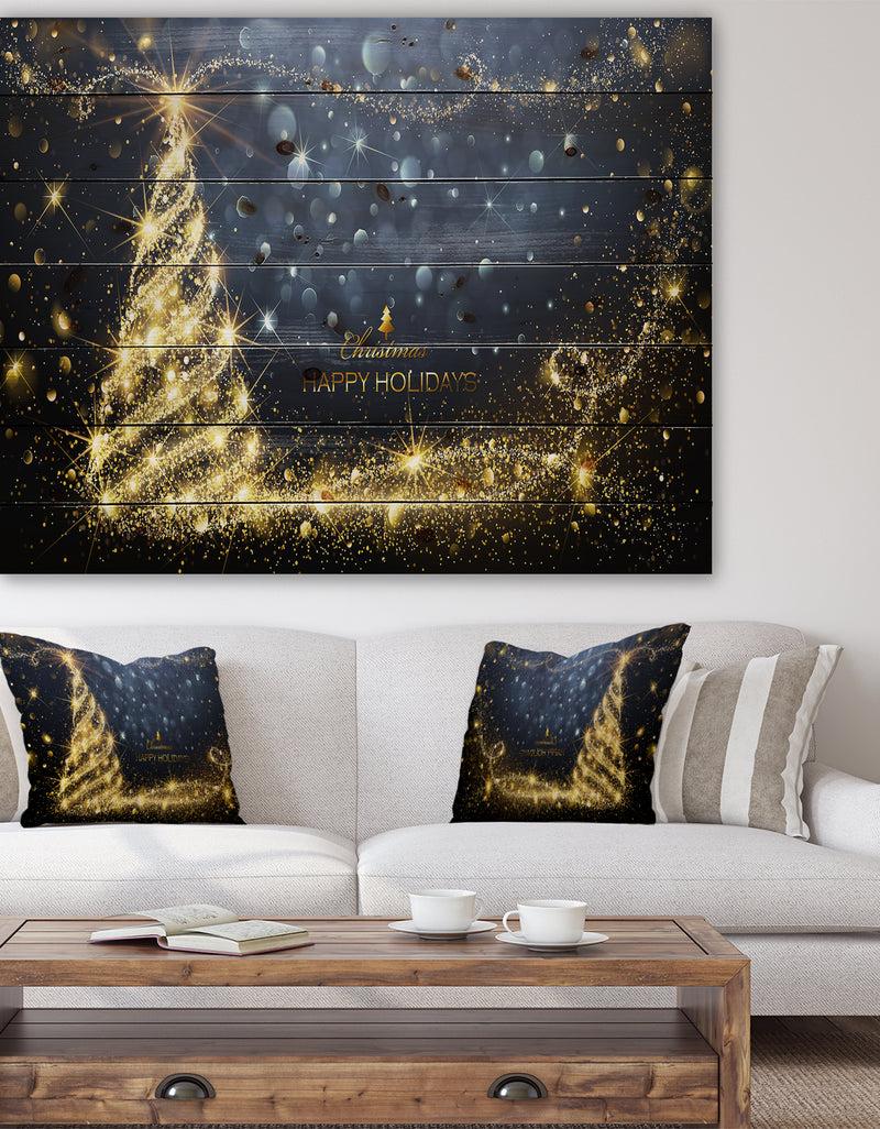 DesignQ Sparkling Shining Light Christmas Tree - Print on Natural Pine Wood