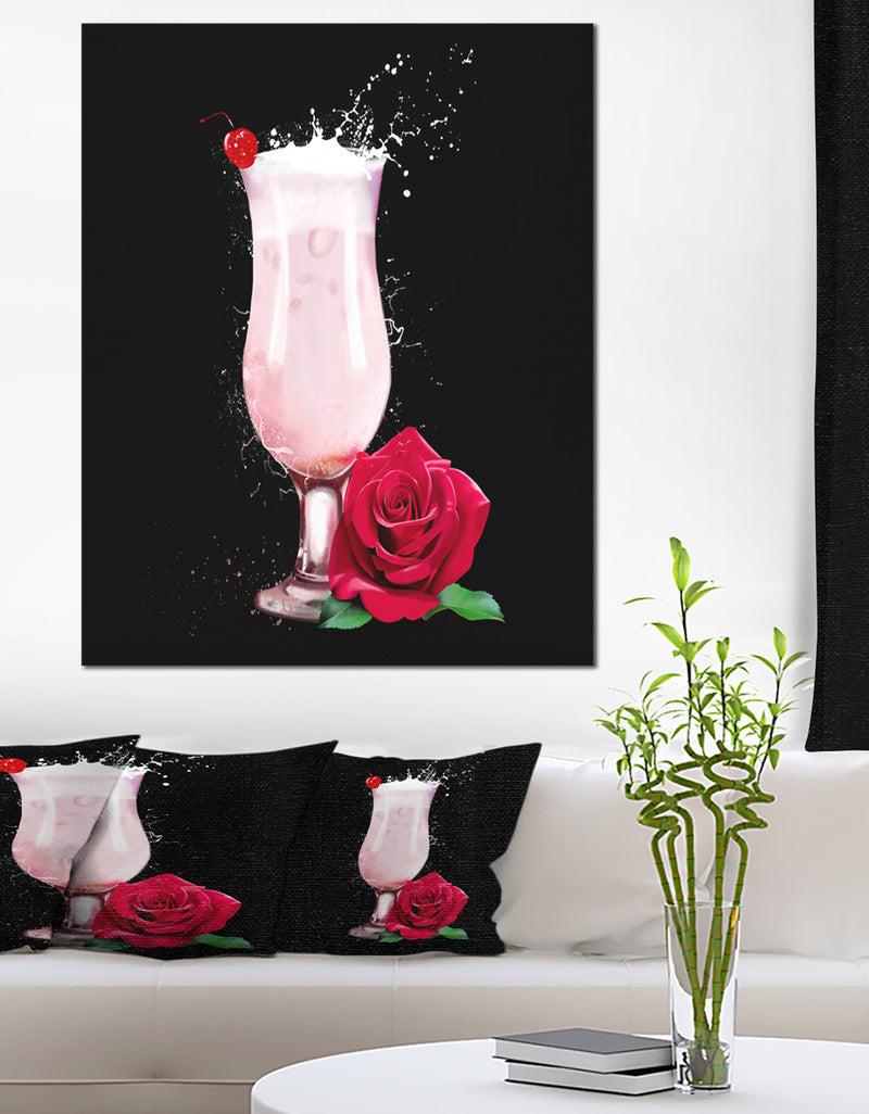 DesignQ Strawberry Cocktail And Red Rose - Extra Large Floral Canvas Art