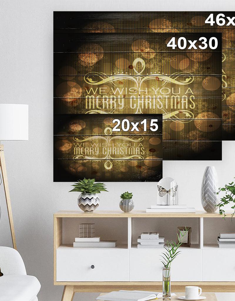 DesignQ Stylish Merry Christmas Wish On Yellow And Black - Print On Natural Pine Wood