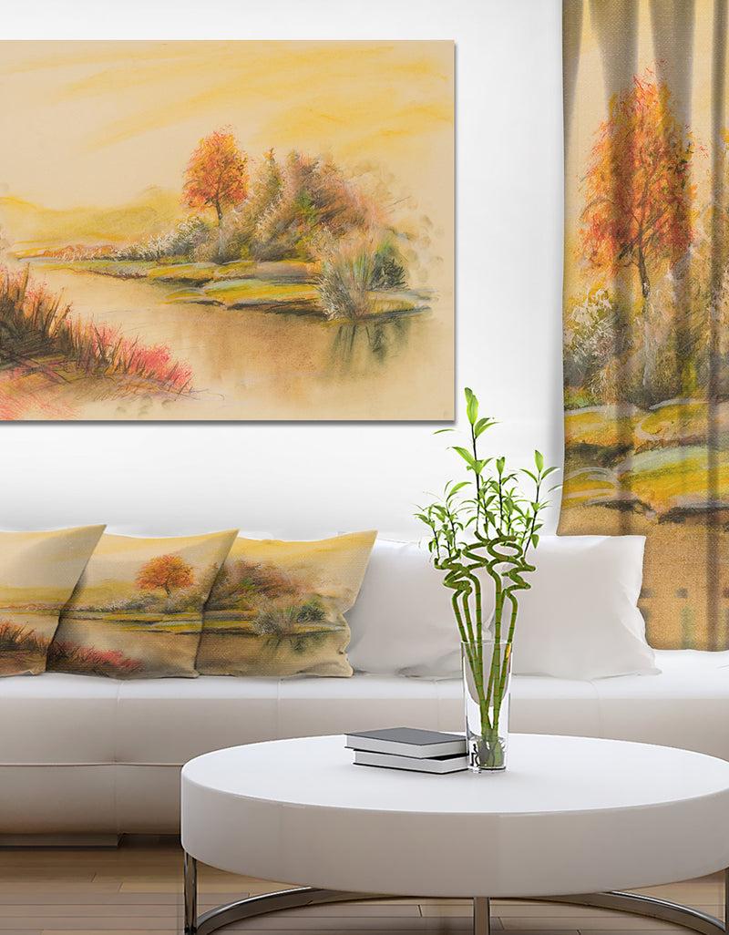 DesignQ Summer scene of landscape - Landscapes Painting Print on Wrapped Canvas