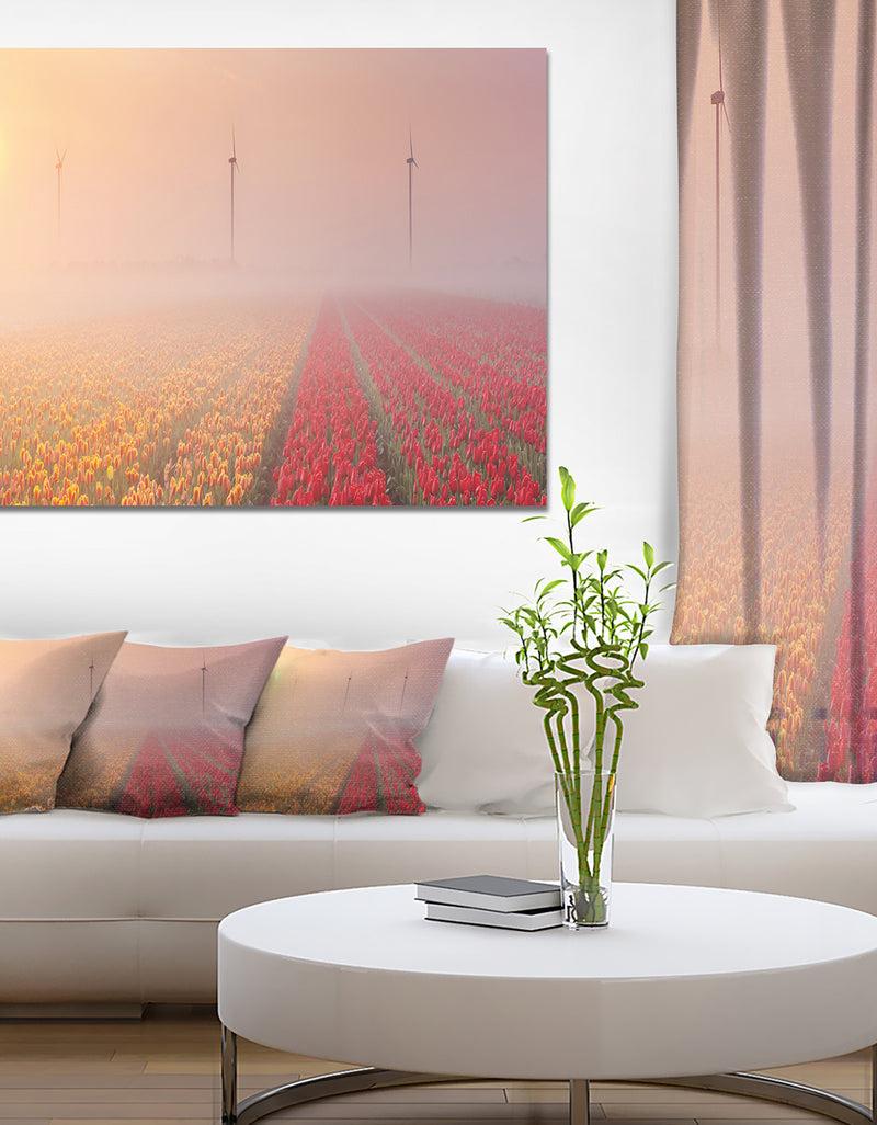 DesignQ Sun Over Blooming Lake Panorama - Landscape Wall Art On Canvas