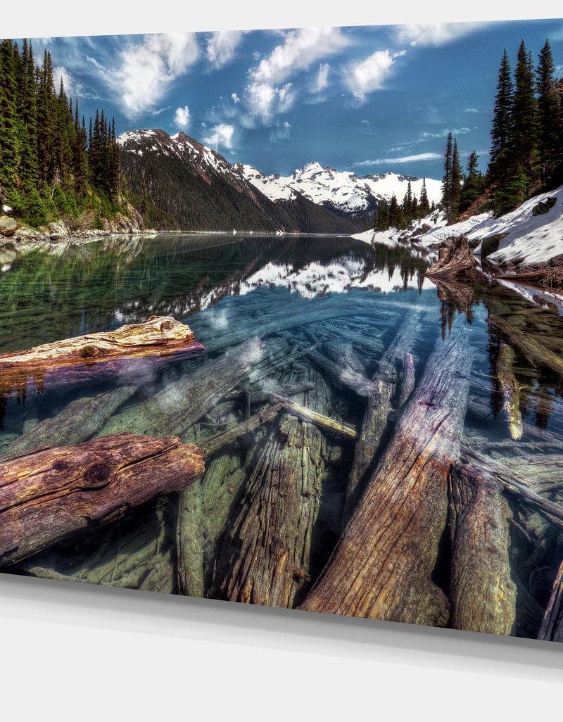 DesignQ Sunken Logs N Mountain Lake - Extra Large Landscape Art Canvas