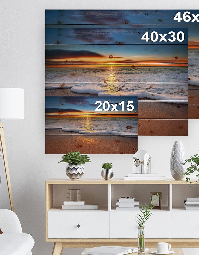 DesignQ Sunrise Light Shining From Blue Sky - Landscapes Sea & Shore Print On Natural Pine Wood