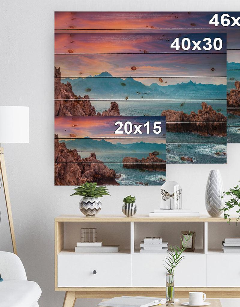 DesignQ Sunrise On Barbor Milazzo Panorama - Landscape Print On Natural Pine Wood