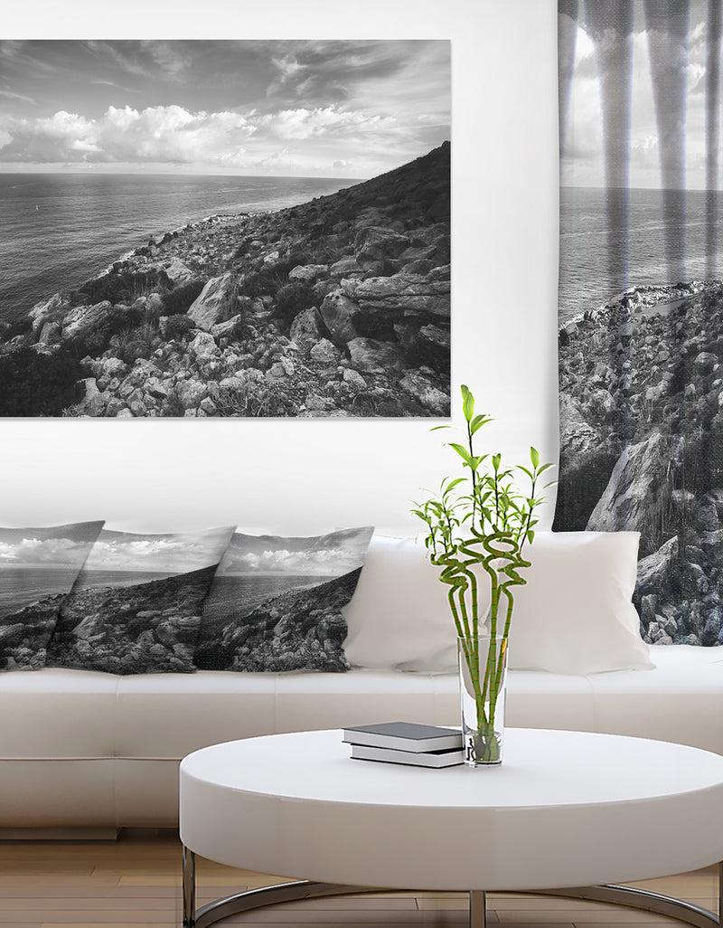 DesignQ Sunrise over Sicily Black and White - Beach Canvas Wall Art