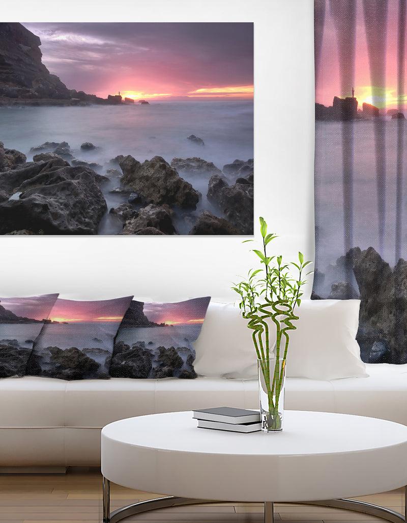 DesignQ Sunset At Samarra Seashore Sintra - Contemporary Seascape Art Canvas