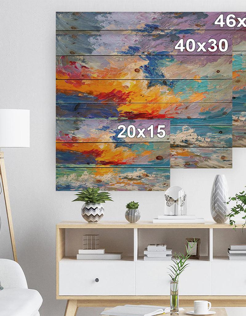 DesignQ Sunset On The Horizon - Sea & Shore Painting Print On Natural Pine Wood