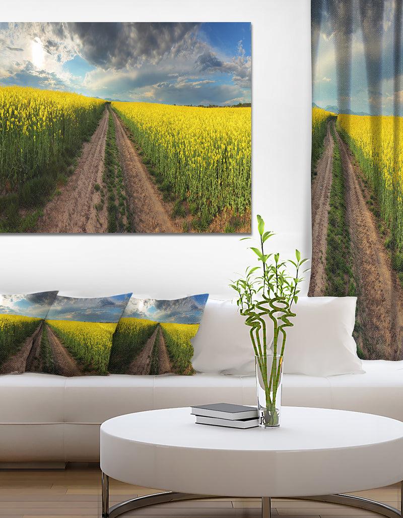 DesignQ Sunset Over Canola Panorama - Landscape Large Canvas Art Print