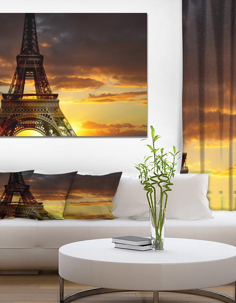 DesignQ Sunset View with Paris Eiffel tower - Cityscapes Photography on Wrapped Canvas