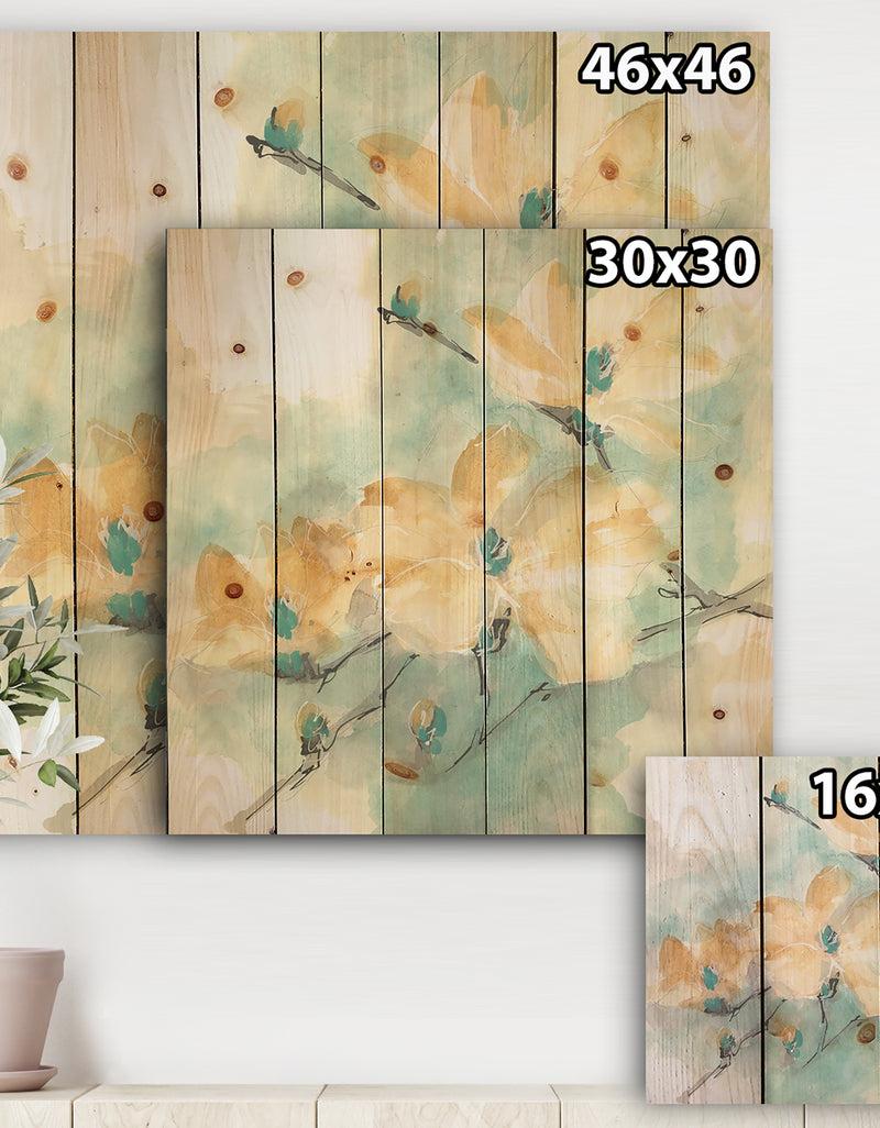 DesignQ Teal Buds II - Cabin & Lodge Print On Natural Pine Wood