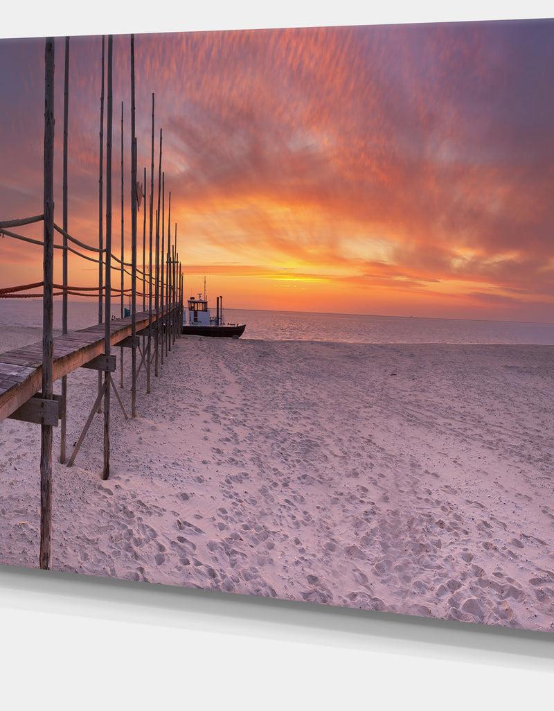 DesignQ Texel Island Seaside Jetty Panorama - Modern Seashore Canvas Wall Art