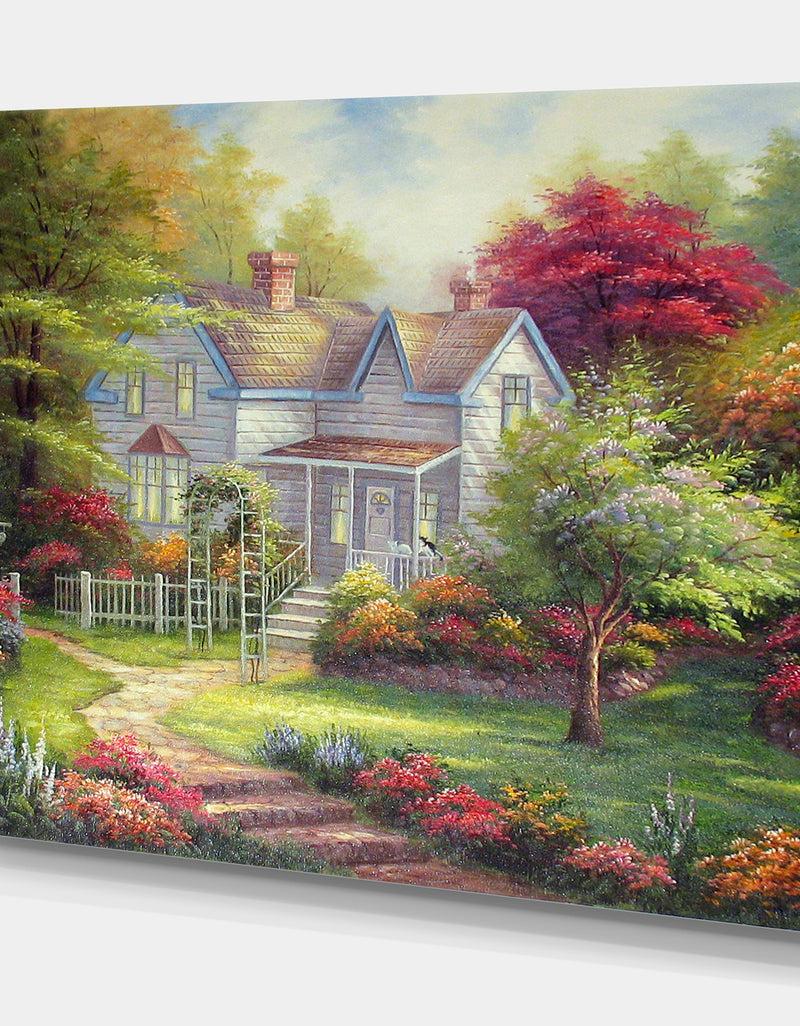 DesignQ The Home In Oil Painting - Floral Painting Print On Wrapped Canvas