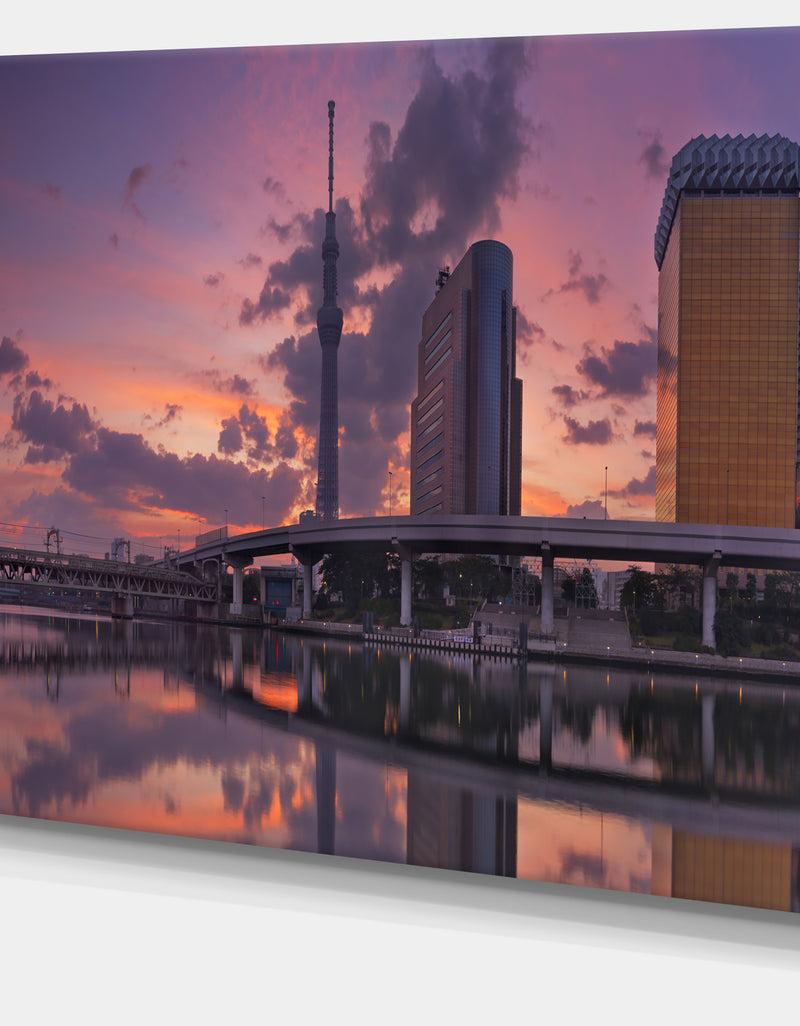 DesignQ Tokyo Sky Tree And Sumida River - Landscape Wall Art On Canvas