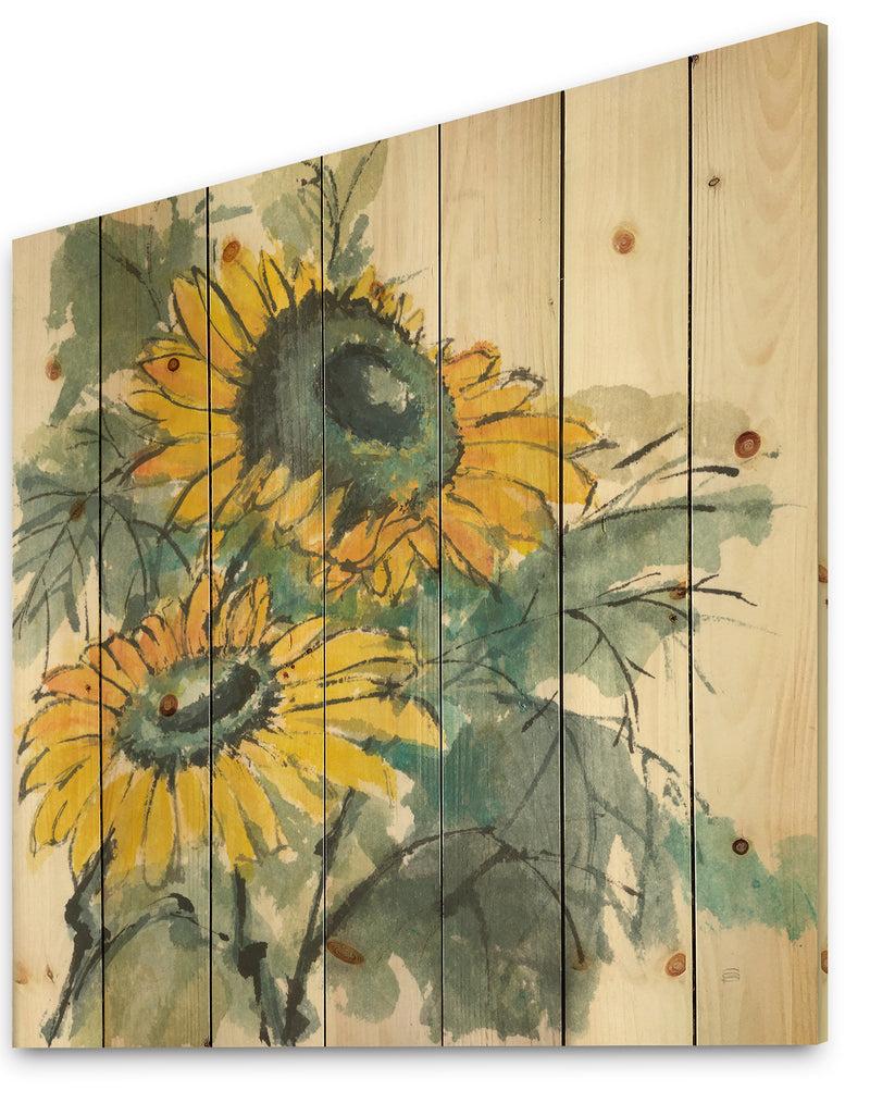 DesignQ Tradionnal Sunflower I - Cabin & Lodge Print On Natural Pine Wood