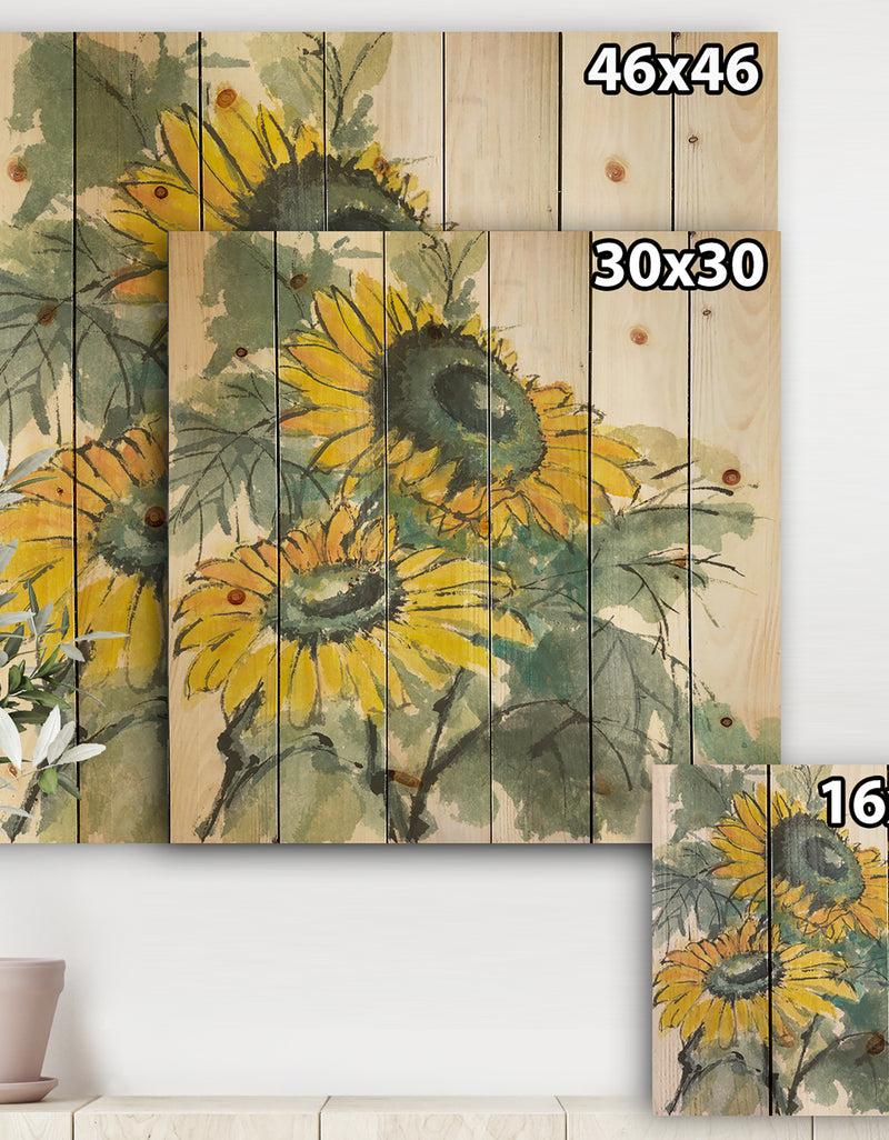 DesignQ Tradionnal Sunflower I - Cabin & Lodge Print On Natural Pine Wood