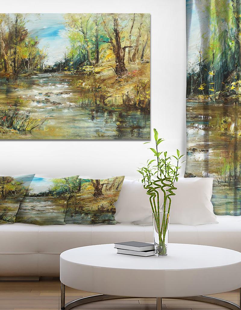 DesignQ Trees by the River - Landscapes Painting Print on Wrapped Canvas DesignQ Trees by the River - Landscapes Painting Print on Wrapped Canvas