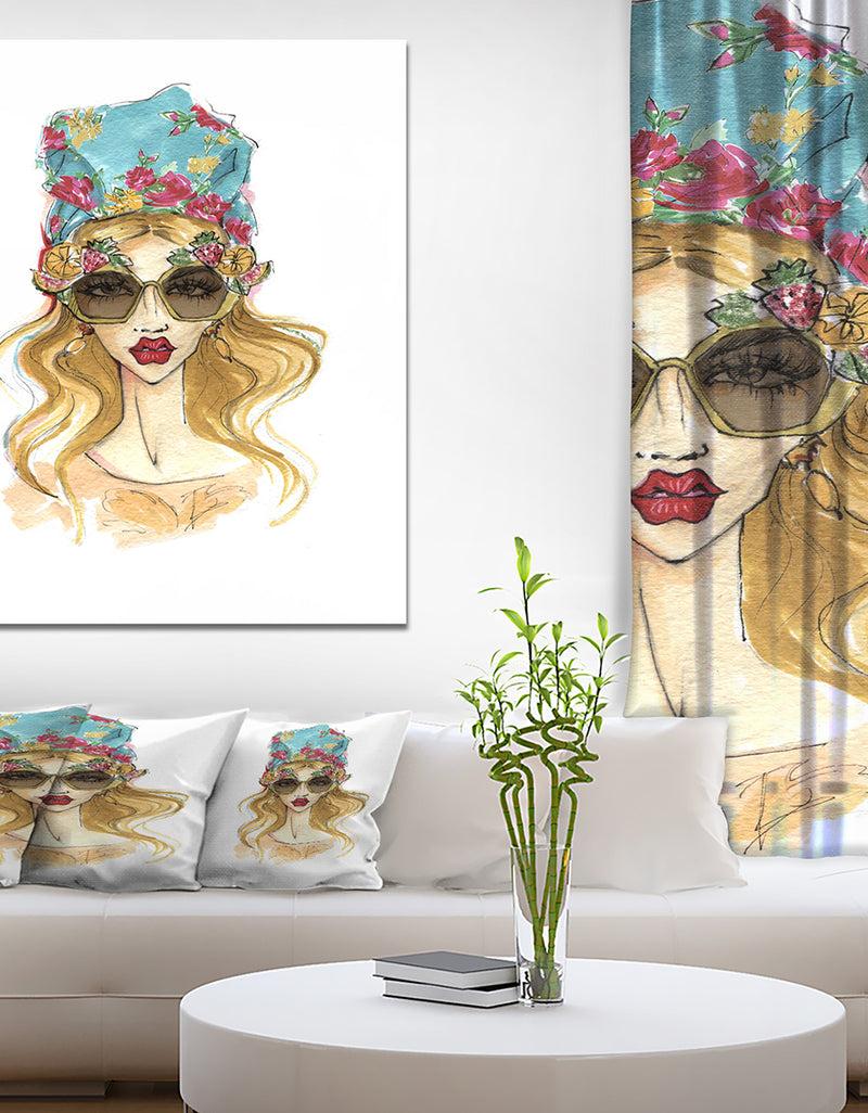 DesignQ Trendy Girl in Sunglasses - Glamour Painting Print on Wrapped Canvas DesignQ Trendy Girl in Sunglasses - Glamour Painting Print on Wrapped Canvas