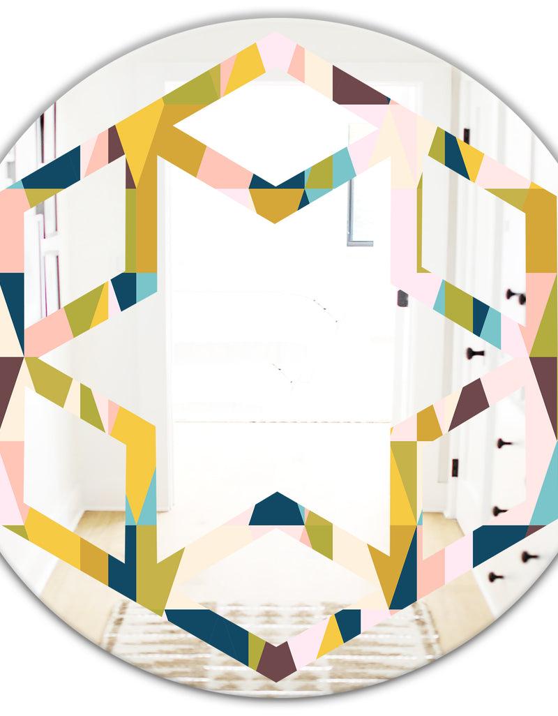 DesignQ Triangular Retro Design I - Modern Round Or Oval Wall Mirror - Hexagon Star
