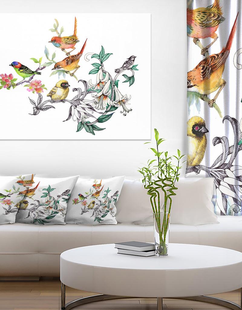 DesignQ Tropical Flowers And Birds - Birds Canvas Art Print
