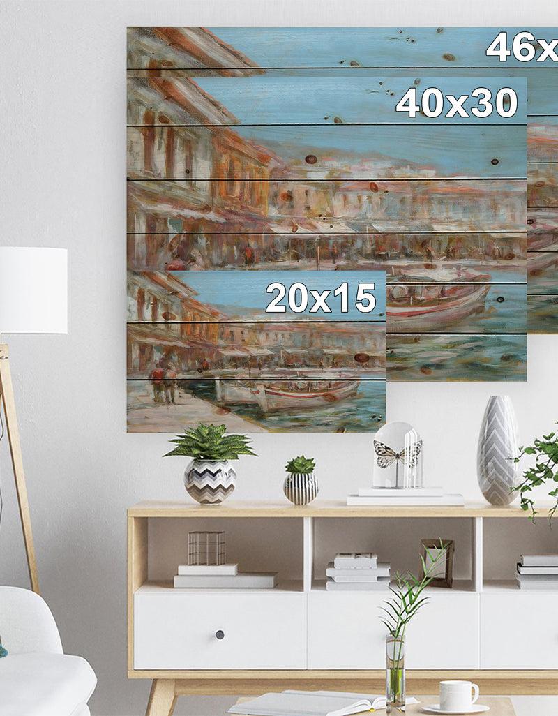 DesignQ Two Vintage Fishing Boat - Sea & Shore Painting Print On Natural Pine Wood