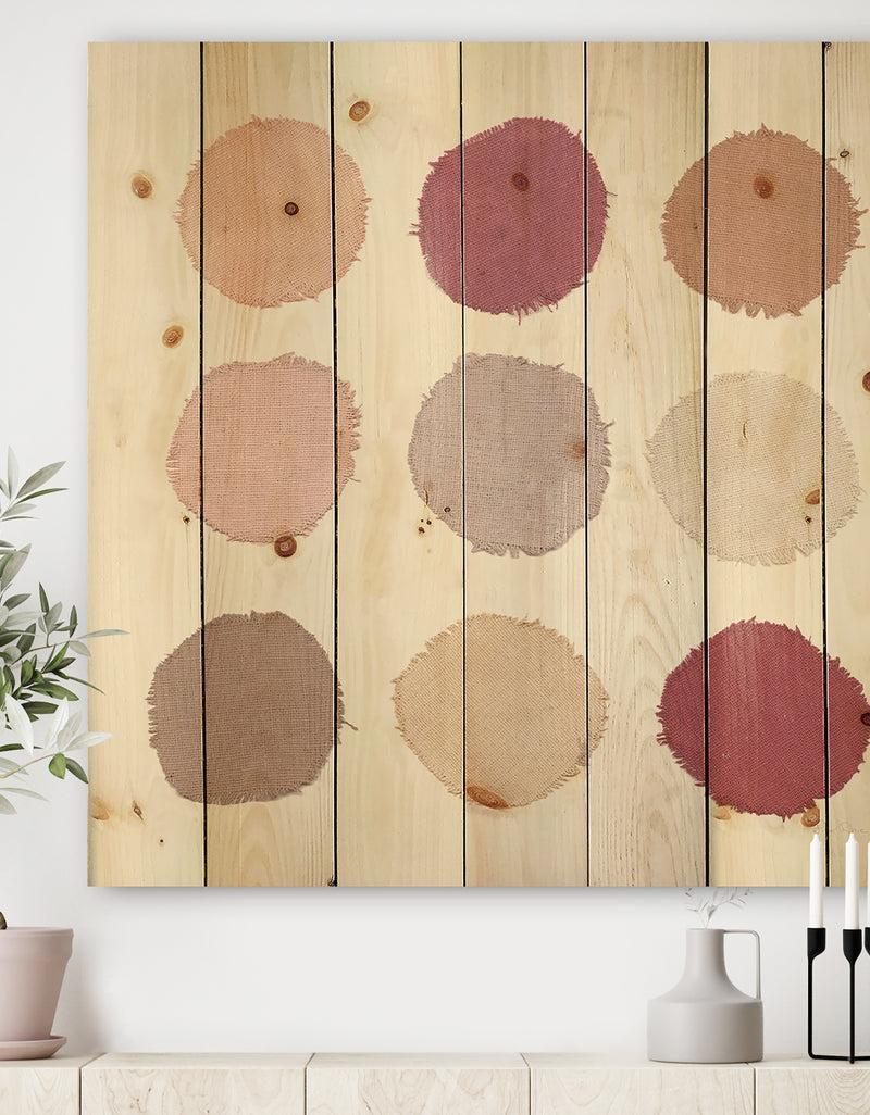 DesignQ Unique Beige Circle Designs - Modern Transitional Print on Natural Pine Wood