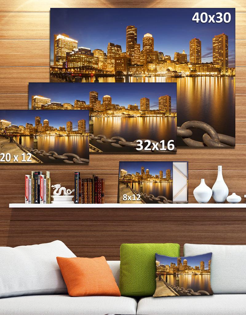 DesignQ USA Skyline From Fan Pier At Night - Extra Large Cityscape Wall Art