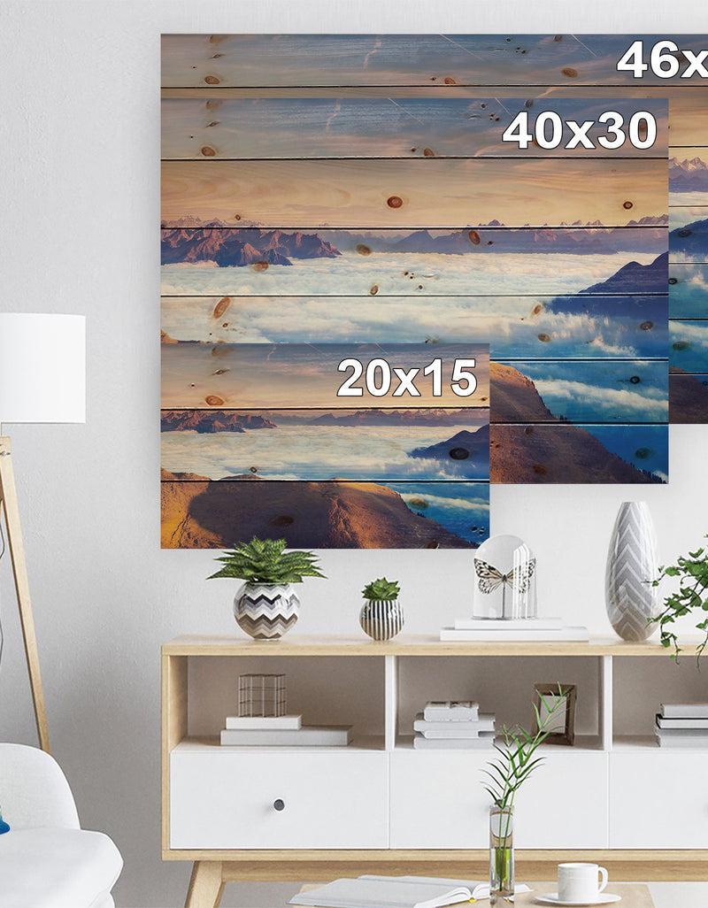 DesignQ Val Gardena Valley Panorama - Seashore Print On Natural Pine Wood
