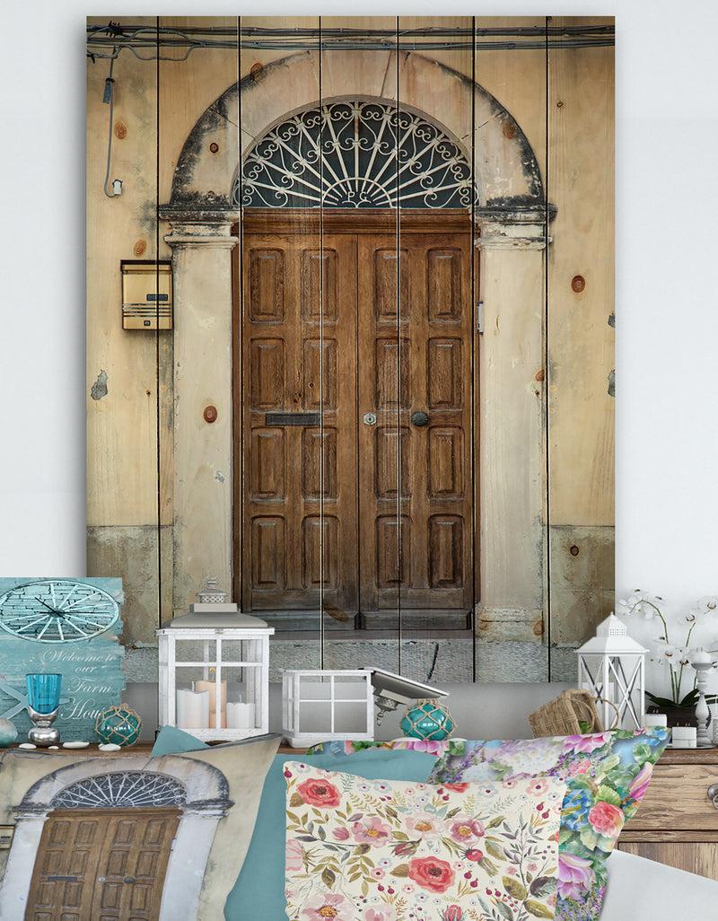 DesignQ Vintage Door in Sicily - Vintage Print on Natural Pine Wood